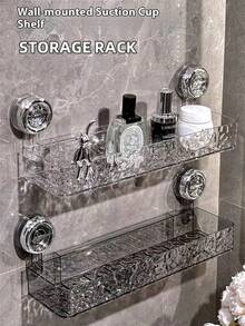 1pc Thickened Transparent Water Ripple Suction Cup Storage Rack, Removable And Reusable Installation, Bathroom Sink Kitchen Spice Bottle Wall-Mounted Heavy Duty Shelf - Multicolor - View 4