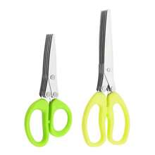 3/5 Blade Stainless Steel Kitchen Scissors, Multi-Color Herb & Vegetable Chopper, Sharp & Rust-Resistant, Ergonomic Handle, Convenient For Chopping Scallions, Suitable For Salad, Chili, Cilantro & Ingredient Preparation, Includes Cleaning Brush, Essential Cooking Tool - Multicolor - View 5