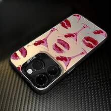 1pc Black Energetic IMD Anti-Drop Protective Case With Tipsy Red Lips Pattern, Personalized Phone Case Compatible With Apple 16 Pro Max/17/16/15/14 Plus/13/12/11/Air And Series - Multicolor - View 3