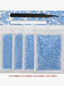 4袋 2-5mm 10,000顆樹脂水晶水鑽，適用於手工藝、衣物與布料，皇家藍平底寶石，深藍色平底水鑽，混尺寸大包裝，非熱熔，手工DIY手機殼、應援扇用（附黑色鑷子 + 白色點畫筆） - 多色 - 查看 44