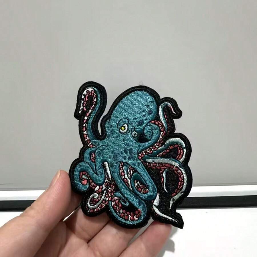 藍色章魚刺繡補丁,適用於背包、褲子和衣物,趣味風格,有趣的裝備增強,衣物補丁,創意設計 - 章魚 - 查看 1