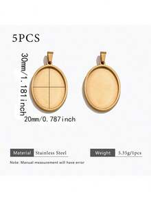 5pcs Stainless Steel 18K Gold Plated Multi-Size Gemstone Pendant Base, DIY Jewelry Making Accessories, Suitable For Women's Handmade Jewelry, Daily Wear - Oval Pendant - View 18