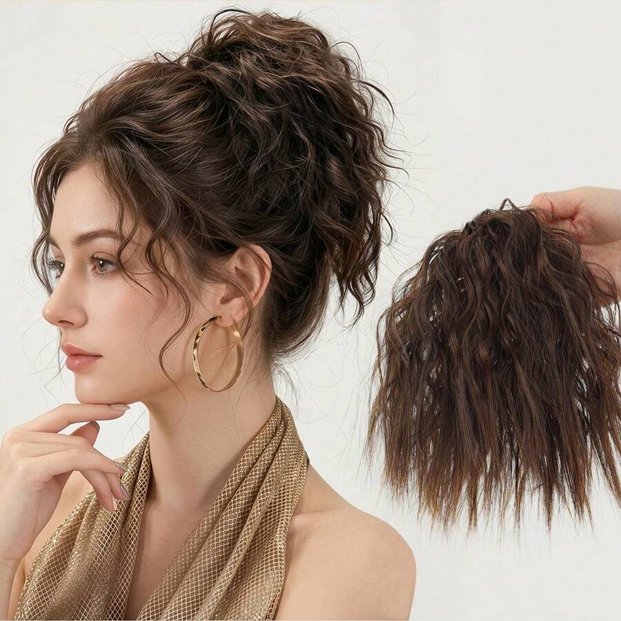 Wavy Curly Chignon Hair Bun With Rubber Band Synthetic Curly Hair Bun Extensions Wig Fluffy Hairpiece For Women Daily Party Use - Multicolor - View 1