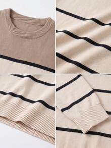 GRDR 1pc Men's Autumn/Winter Casual Colorblock Knit Top - Apricot - View 10