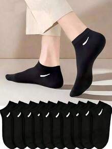 10 Pares/20 Pares Calcetines Cortos Deportivos Casuales Unisex Negros para Todas las Estaciones Calcetines de Pareja Estilo Minimalista (5 Pares/1 Par) - Negro - Ver 1