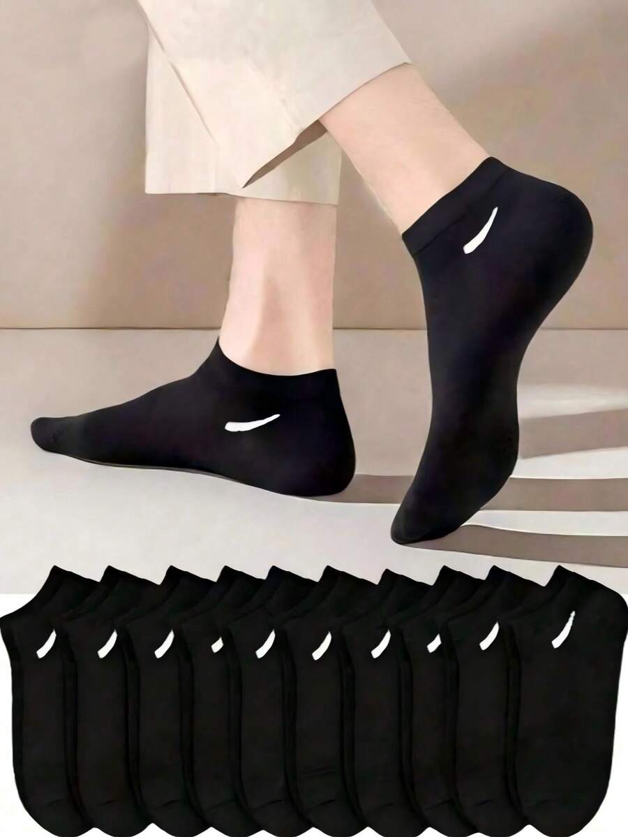 10 Pares/20 Pares Calcetines Cortos Deportivos Casuales Unisex Negros para Todas las Estaciones Calcetines de Pareja Estilo Minimalista (5 Pares/1 Par) - Negro - Ver 1