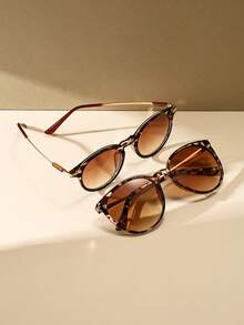 2PCS Vintage Round Metal Fashion Glasses For Women, Bohemian Style, Outdoor Travel Beach Vacation Casual Decorative Daily Wear Summer Sun Protection Shade - Multicolor - View 3