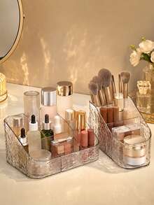 1pc/Set Transparent PET Acrylic Cosmetic Storage Box, Multi-Compartment Desktop Cosmetic Organizer, Dustproof & Waterproof Cosmetic Storage Box, Suitable For Lipstick, Brushes, Skincare, Perfume, Transparent Vanity Organizer, Home Use Gift,Bedroom Room Decor,Back To School - Multicolor - View 1