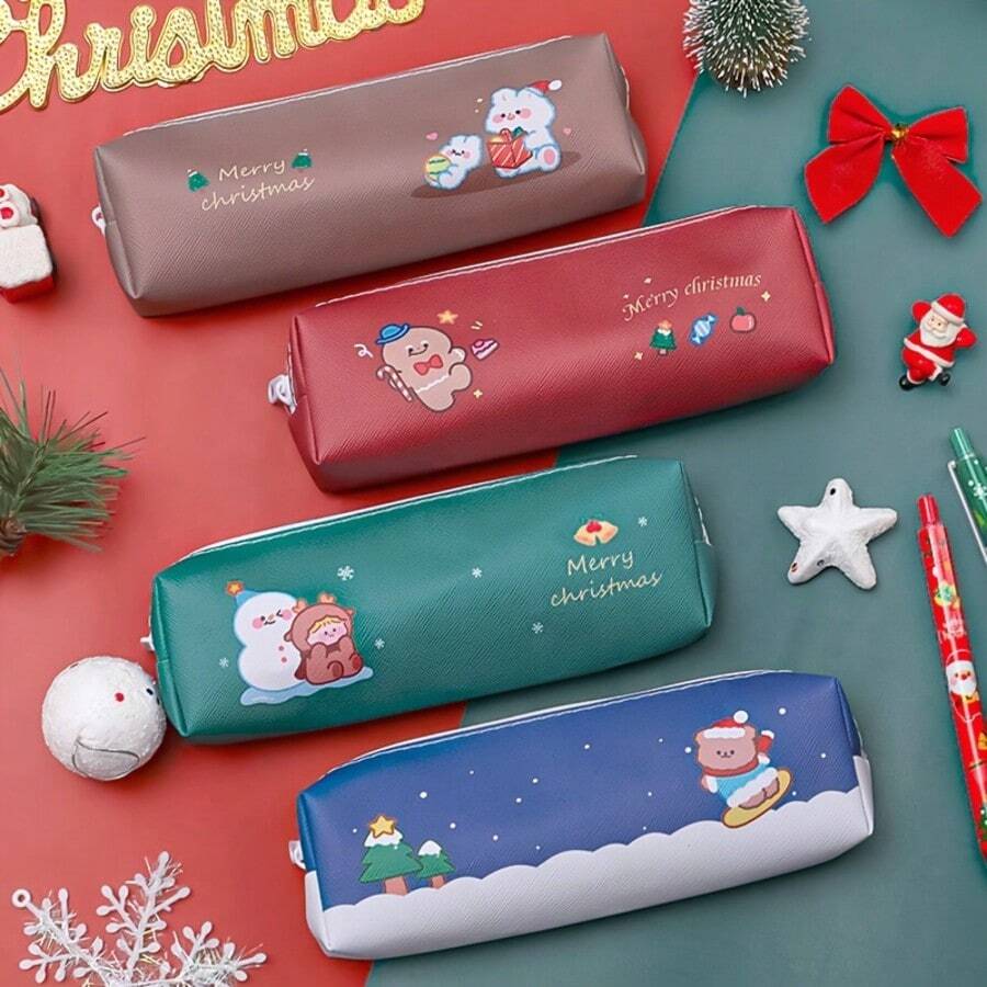 Back To School Pencil Case, Creative Stationery, Back To School Party Gift, Christmas Party Decoration, Gingerbread Man Snowman Christmas Tree Multi-Functional Storage Bag Pencil Case - Square - View 1