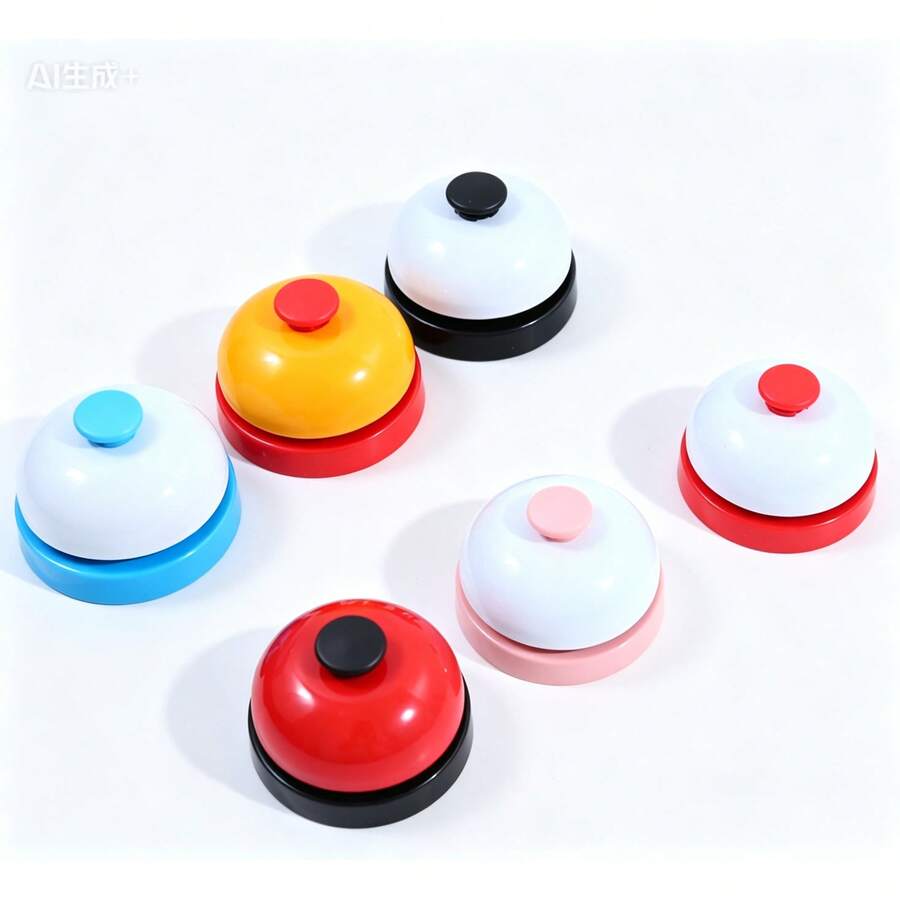 2pcs/Set Handheld Bell Metal Classroom Buzzer, Board Game Accessory Microphone Prop, Small Office Desk Service Bell Buzzer, Suitable For Front Desk Reception Counter Dinner Bar Hotel Classroom Games (Random Color) - A - View 1