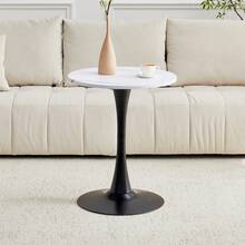 60 Cm Round Side Table / European Style Small Dining Table / MDF Dining Table / Non-Slip And Quiet Table Legs / Suitable For Living Room And Dining Room - 白色+黑色 - 查看 2