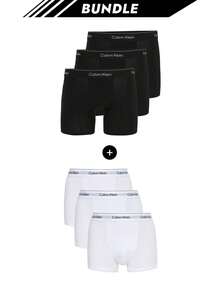 Calvin Klein [حزمة] 3 عبوات من سراويل رجالية الأكثر مبيعًا + 3 عبوات من سراويل بوكسر قطنية حديثة للرجال - أبيض وأسود - مشاهدة 1