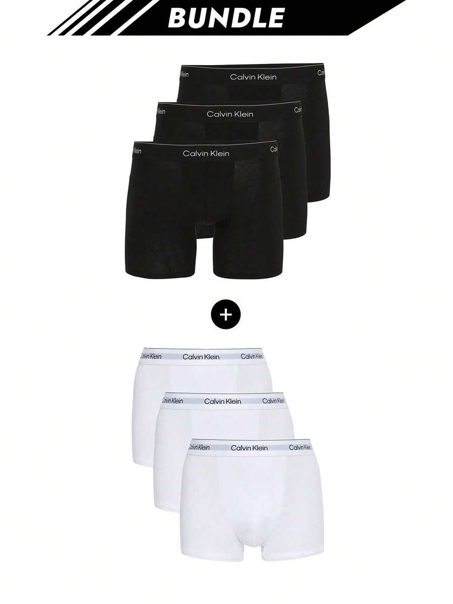 Calvin Klein [حزمة] 3 عبوات من سراويل رجالية الأكثر مبيعًا + 3 عبوات من سراويل بوكسر قطنية حديثة للرجال - أبيض وأسود - مشاهدة 1