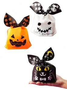 50/10 piezas Bolsa de dulces de Halloween, bolsas de regalo con cordón para fiesta de dulces, bolsa de golosinas de Halloween, galletas, chocolate, aperitivos para truco o , dulces de fiesta, baratijas y recuerdos de fiesta, bolsas de dulces, decoración de otoño, decoración de Halloween - Bolsas de embalaje - Ver 2