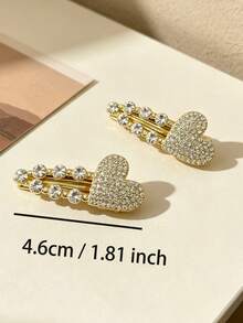 2pcs Luxury Rhinestone Heart Hair Clips, Women's Side Hair Clips For Daily, Party, Wedding, Vacation - Multicolor - View 5