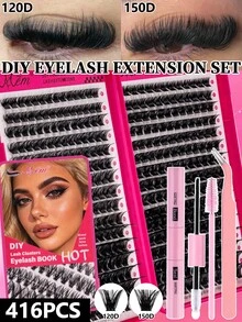MEM 640/576/416 Stück D-Curl Kunstnerz Cluster Wimpern, 9-16mm gemischte Länge, dick, flauschig, leicht, wiederverwendbar, DIY Einzelwimpern für alle Make-up-Stile, optional Kleber, Entferner & Pinzette, kostengünstiges Anfänger-Wimpern-Set für alle Anlässe - Schwarz - Übersicht 18