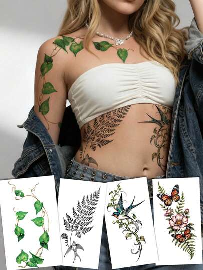 4PCS Halloween Floral & Butterfly Pattern Halloween Makeup Costume Party Gift Waterproof Face Tattoo Stickers