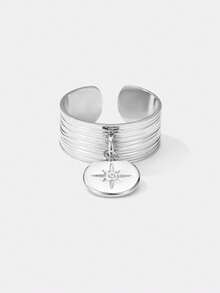 Kryxie 1pc Niche Fashionable Star Shaped Inlaid Open Ring - Silver - View 2