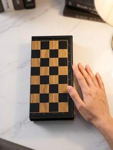 Vintage Luxury Black & Gold Checkerboard Chess Set, Foldable & Portable Storage Board Game, Includes Chess Pieces, Suitable For Adults, Family Leisure, Educational Strategy Game, Easy To Store - Black - View 3