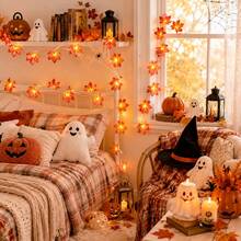 1pc Red Maple Leaf String Lights, Decorative Garland Lights, Suitable For Home, Halloween, Cloak, Room, Bedroom, Party, Festival, Garden, Wedding, Halloween Party, Thanksgiving Decoration, Autumn Decoration, Stair Railing Decoration - Maple Leaf Light String - View 10