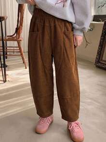 1pc Girls/Teens Casual Corduroy Versatile Pants - Brown - View 5