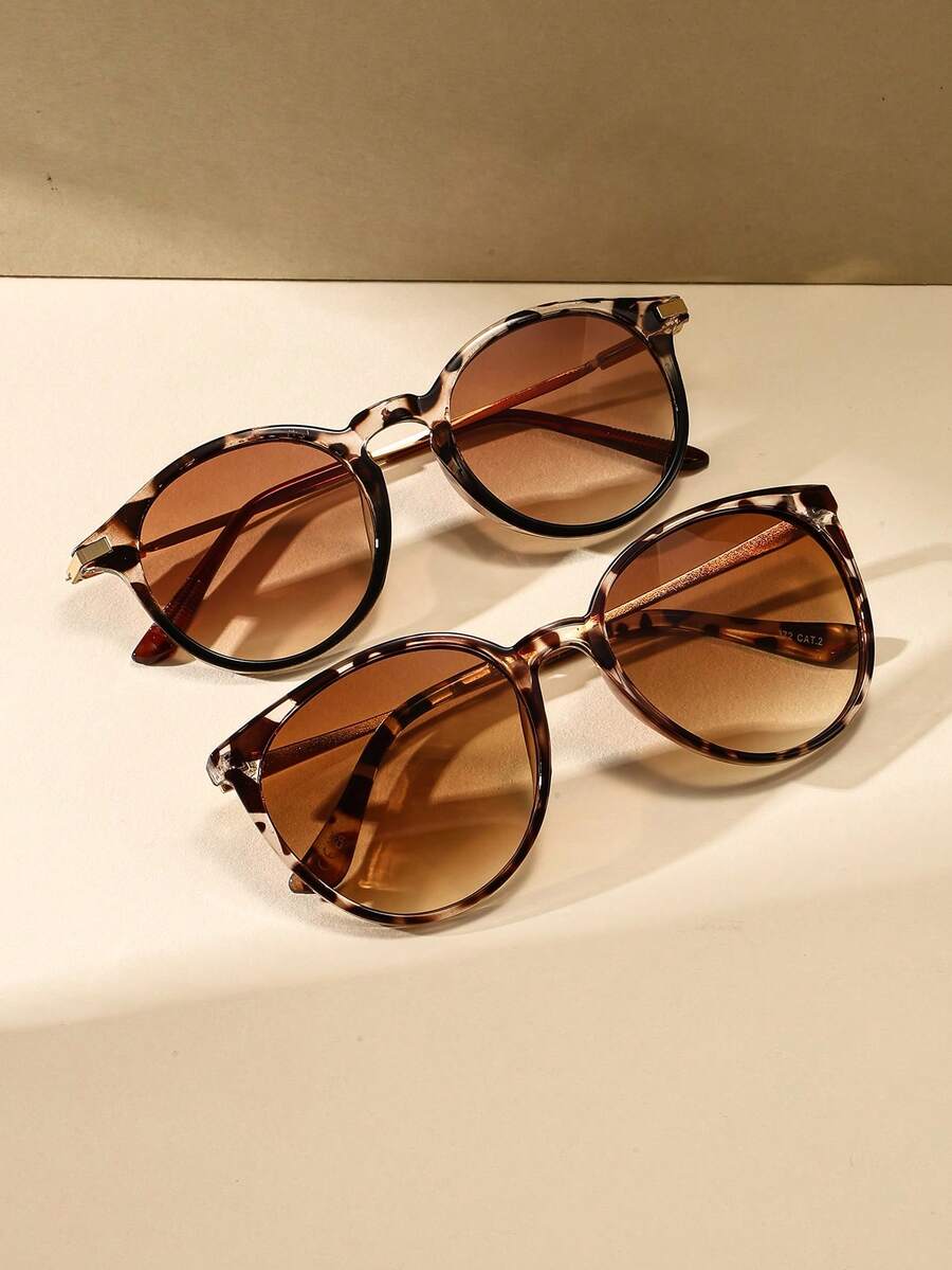 2PCS Vintage Round Metal Fashion Glasses For Women, Bohemian Style, Outdoor Travel Beach Vacation Casual Decorative Daily Wear Summer Sun Protection Shade - Multicolor - View 1