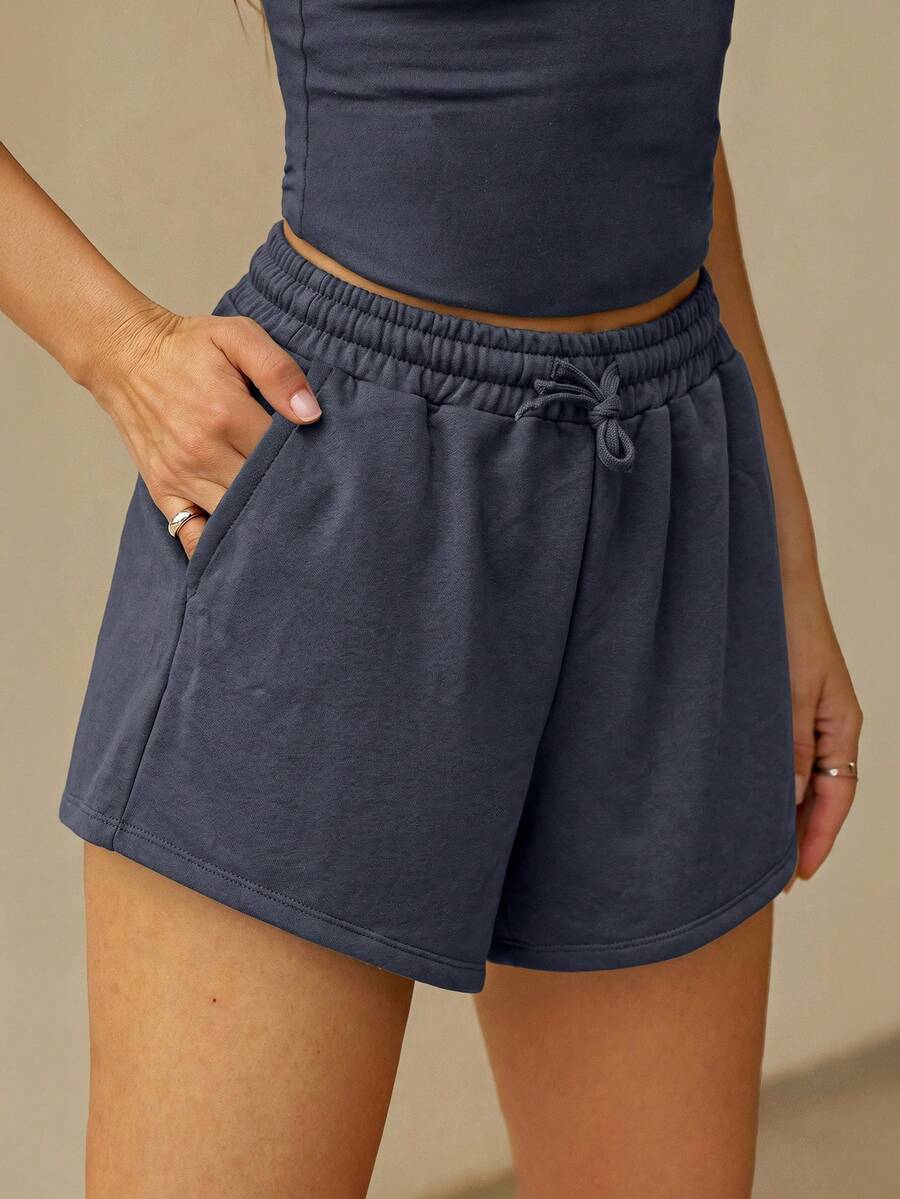 Speed mate Drawstring Waist Slant Pocket Sports Shorts Drawstring Shorts Sweater Shorts - Navy Blue - View 1