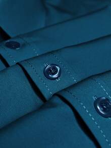 Men's Solid Color Regular Shoulder Long Sleeve Single-Breasted Formal Dress Shirt - Teal Blue - View 5