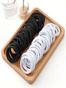 500/400/300/200/100pcs Black & White Dual Color Seamless High Elasticity Hair Ties, No Mark No Damage Ponytail Hair Bundles, Strong Stretch Thick Hair Suitable For Women Ladies Hair Accessories Daily Work Sports Fitness Yoga Running Nylon Hair Rope Set - Multicolor - View 3