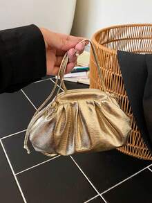 Women's Fashion Pleated Cloud Crossbody Bag, Casual Commute Minimalist Clasp Shoulder Phone Bag, PU Material - Gold - View 5