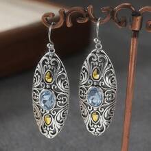 Vintage Long Water Drop Ear Hook Earrings For Women, Inlaid With Synthetic Blue Zirconia, Elegant Elegant, Suitable For Daily, Banquet, Party, Vacation, Exquisite Birthday Holiday Accessory Gift - Silver - View 6