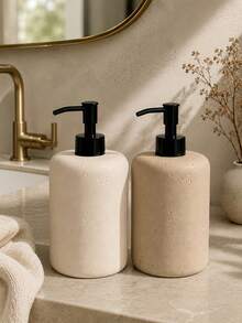 1pc Press-Type Soap Dispenser, Modern Wabi-Sabi Design, Rounded Bottle Body With Black Spotted Texture Pump Head, Suitable For Bathroom Hand Soap Or Body Wash - Black Pump Head - View 6
