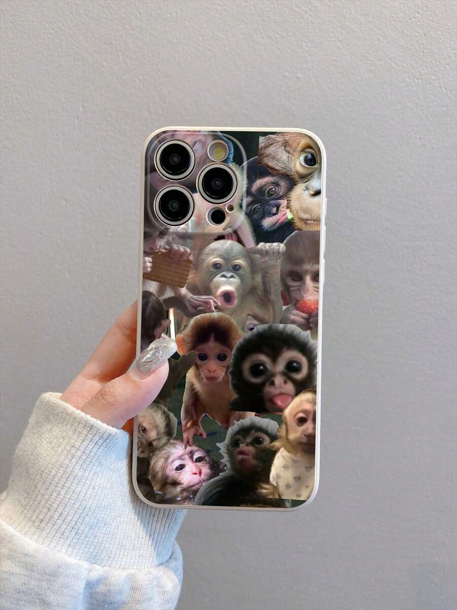 1pc White Liquid TPU Cute Little Monkey Pattern Thick Shockproof, Drop-Proof, Anti-Fingerprint Full Protection Phone Case Compatible With Iphone X/XS/XSMAX/11/11PRO/12/12PRO/12PROMAX/13/13PRO/13PROMAX/14/14PRO/14PROMAX/14PLUS/15/15PRO/15PROMAX/15PLUS/16/16PRO/16PROMAX/ 16PLUS - White - View 1