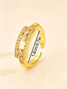 Elegant Gold Stainless Steel & Copper Ring Set, Inlaid Design, Fashionable Suitable For Various Occasions - Gold - View 4