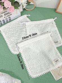 1個杏色復古蕾絲刺繡便攜抽繩小布袋，旅行收納袋，旅行珠寶收納袋，化妝包，零錢包 - 彩色 - 查看 11
