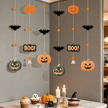 Halloween Party Backdrop Wall Decoration Hanging Ornaments, Holiday Gathering Pumpkin Bat Ghost Spider Witch Hanging Banners - Multicolor - View 10