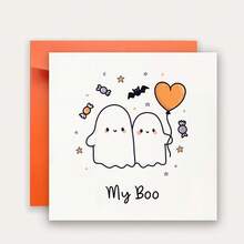 1pc Cute My Boo Ghosts Greeting Card With Envelope, Funny Halloween Square Postcard, Romantic Couples Anniversary Love Blessing Card, Aesthetic Spooky Season Invitation For Boyfriend Girlfriend - View 8
