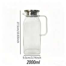 1pc 2L/68oz Square Glass Pitcher With Lid And Handle, Suitable For Refrigerator, Iced Tea And Coffee Pot Beverages, Heat-Resistant Borosilicate Glass Cold & Hot Drink And Milk Pitcher - Multicolor - View 15