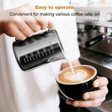 1pc Thickened Latte Art Pitcher With Spout And Scale, Milk Frothing Cup, Coffee Tool, Wax Melting Cup - Multicolor - View 3