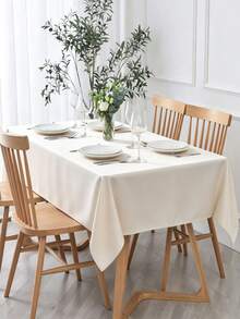 1 pieza Mantel rectangular de poliéster de unicolor para cocina, mesa de comedor, mesa de café, restaurante, boda, fiesta, decoración de fondo de cumpleaños - Champán - Ver 11