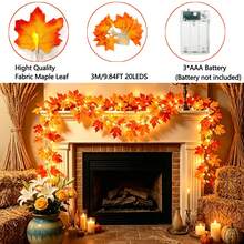 1pc Red Maple Leaf String Lights, Decorative Garland Lights, Suitable For Home, Halloween, Cloak, Room, Bedroom, Party, Festival, Garden, Wedding, Halloween Party, Thanksgiving Decoration, Autumn Decoration, Stair Railing Decoration - Maple Leaf Light String - View 16