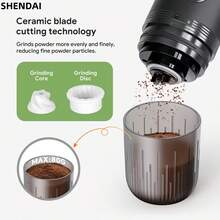 SHENDAI Electric Coffee Grinder, Ceramic Conical Grinding Disc, Adjustable Thickness, One Click Control, Mixing Grinder, Portable Coffee Grinder, USB Charging, Coffee Utensils, Suitable For Travel, Camping, Office And Home Use - Multicolor - View 8
