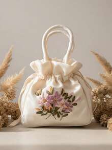 Tas Tangan Serut Bordir Vintage, Dompet Perhiasan Vintage dengan Kancing Bunga Delima, Tas Clutch Kecil Bordir, Tas Penyimpanan Multifungsi Wanita, Tas Penyimpanan Perhiasan Bordir, Dompet Koin, Tas Ember Ibu dengan Bordir Tali Serut, Dapat Digenggam/Digantung di Pergelangan Tangan, Praktis untuk Penyimpanan Kartu, Koin, dan Barang Kecil Sehari-hari, Gaya Vintage Cocok untuk Berbagai Pakaian - MultiWarna - View 12