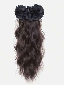 1pc Large Wavy Ponytail Pear Blossom Claw Clip, Realistic Natural Invisible Black Hair Extension, Fashionable Banana Clip With Floral Design, Premium Style For Women - Multicolor - View 12