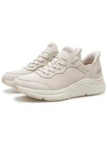 Skechers Sepatu jalan kaki dan sepatu olahraga kasual wanita dengan penyangga lengkung kaki dan bahan jala yang bernapas. - putih pucat - View 3