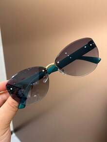1 Pair American Sweet Cool Frameless Cut-Edge Personalized Cat Eye Fashion Glasses, Suitable For Girls Daily Wear, Beach Party, Outdoor Street Photography, Summer Travel, Versatile Styling, Street Photography Accessory - Multicolor - View 9
