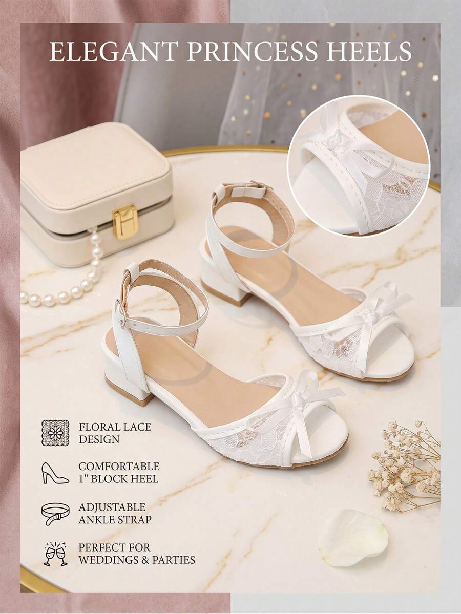 1 Pair Elegant Girls' High Heel Sandals, Breathable Mesh Open Toe Kids ...