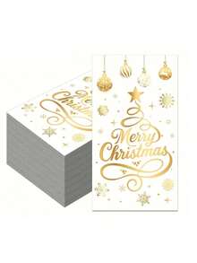20pcs/1pc Christmas Themed Decorative Napkins, Disposable, With Faux Gold Lettering And Christmas Tree Pattern, Suitable For Christmas Party, Birthday, Themed Event, Vintage Party, Etc. - One Size Fits All - View 1