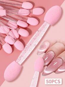 100/50/10 piezas de varillas aplicadoras de esponja de doble punta, varillas de esponja para sombra de ojos rosa con mango con purpurina, herramientas desechables para maquillaje de sombra de ojos y arte de uñas - Multicolor - Ver 2