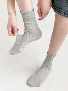 1/3 Packungen Damen Knöchelsocken in verschiedenen Farben, atmungsaktiv mit Rüschenbündchen, gemütlich im Cottagecore-Stil für Zuhause, Loungewear und lässigen Alltag - Verschiedenfarbig - Übersicht 4